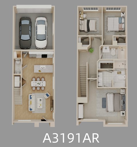 Floor plan for 3 beds, 2.5 baths, 1438 sqft